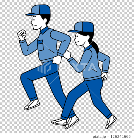 穿著工作服的男人和女人側身奔跑 126241666
