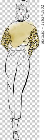 Illustration of a model-like woman walking down the runway 126241902