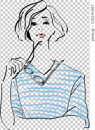 Illustration of a woman with short bob hair crossing her arms 126241907