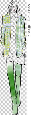ランウェイを歩くモデル風の女性のイラスト 126241909