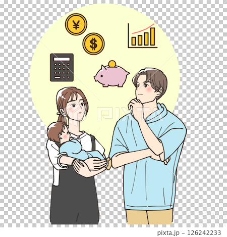 資産の増やし方について考えている夫婦のイラスト 126242233