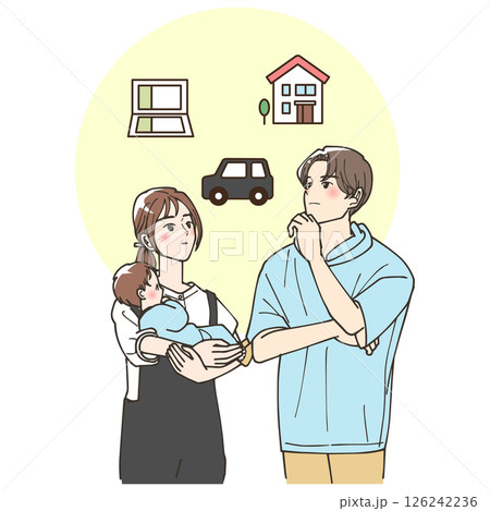 将来の計画を考えている若い夫婦のイラスト 126242236