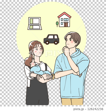 将来の計画を考えている若い夫婦のイラスト 126242236