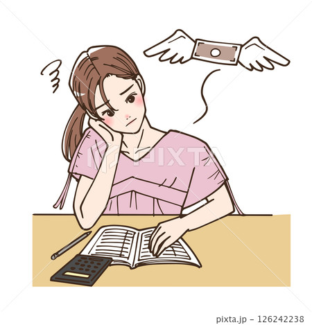 お金がなくなって困っている女性のイラスト 126242238