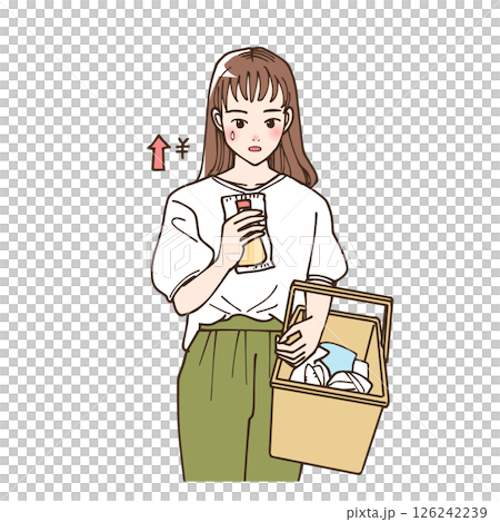 Illustration of a woman surprised by rising prices 126242239