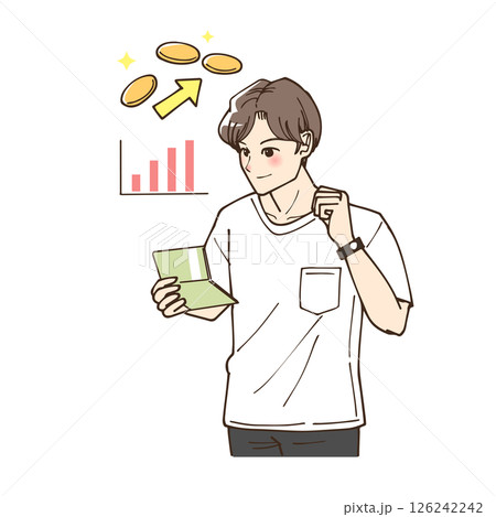 株式投資で資産を増やして喜んでいる男性 126242242