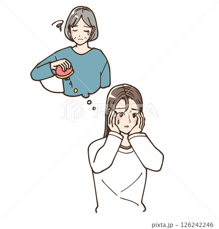 老後資金が心配な女性のイラストもしくは親の老後資金が気になる女性 126242246