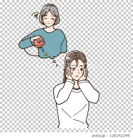 老後資金が心配な女性のイラストもしくは親の老後資金が気になる女性 126242246