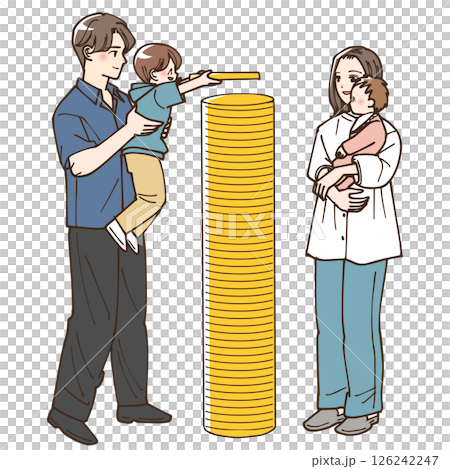 コインを積み上げている家族のイラスト 126242247