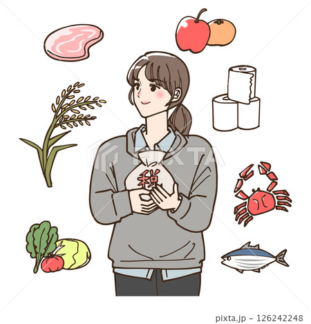 ふるさと納税をしている女性のイラスト 126242248