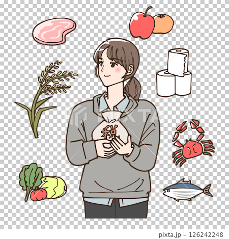 ふるさと納税をしている女性のイラスト 126242248