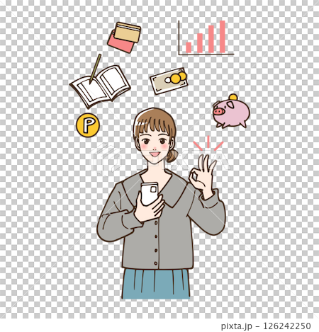 Illustration of a woman using a household accounting app Illustration of a woman using a household accounting app 126242250