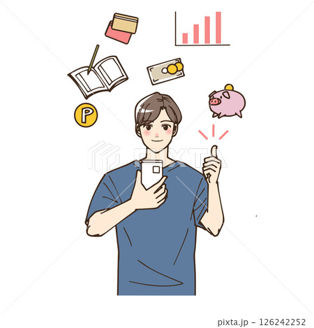 家計簿アプリを使っている男性のイラスト 126242252