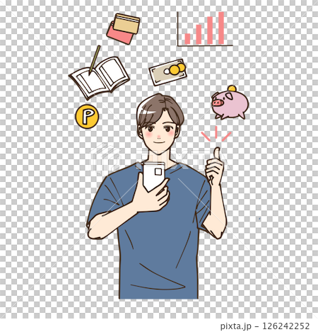 家計簿アプリを使っている男性のイラスト 126242252