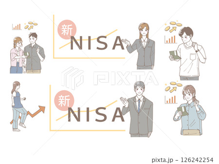 新NISAを始める人々のためのイラストセット 新NISAを始める人々のためのイラストセット 126242254