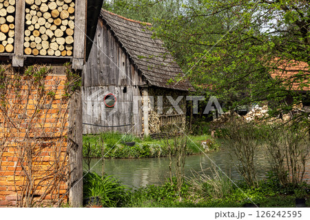 The historic village of Rastoke in the town of Slunj, where the Slunjcica River flows into the Korana River via cascades and waterfalls, Croatia The historic village of Rastoke in the town of Slunj, where the Slunjcica River flows into the Korana River via cascades and waterfalls, Croatia 126242595