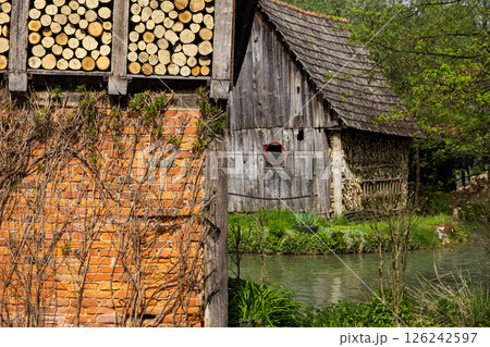The historic village of Rastoke in the town of Slunj, where the Slunjcica River flows into the Korana River via cascades and waterfalls, Croatia The historic village of Rastoke in the town of Slunj, where the Slunjcica River flows into the Korana River via cascades and waterfalls, Croatia 126242597