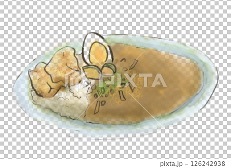 Illustration of curry rice with boiled eggs and fried chicken 126242938
