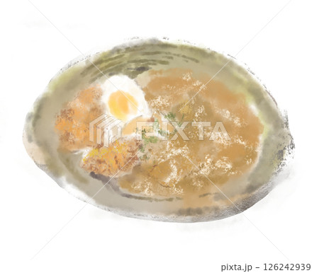ゆで玉子と唐揚げ盛り合わせのカレーライスのイラスト ゆで玉子と唐揚げ盛り合わせのカレーライスのイラスト 126242939