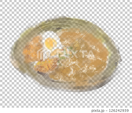 Illustration of curry rice with boiled eggs and fried chicken 126242939