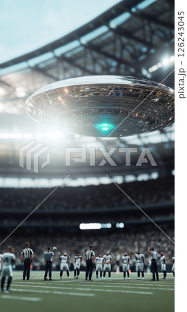 UFO hovering over football stadium during night game, crowd mesmerized 126243045