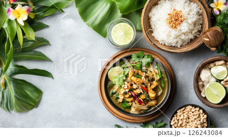 Delicious Thai Green Curry and Rice with Fresh Ingredients 126243084