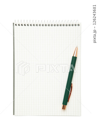 Notebook with pen isolated on white background. Space for text Notebook with pen isolated on white background. Space for text 126243681