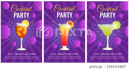 Cocktail Party Invitation Set. Flyer or Poster Design Template with Cocktail Glass and Text. Cocktail Party Invitation Set. Flyer or Poster Design Template with Cocktail Glass and Text. 126243887
