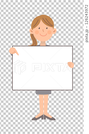 一個穿著西裝的女人的全身插圖，上面有白板 126243972
