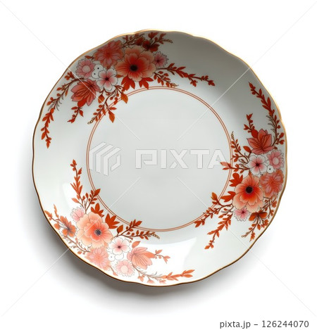 日本の自然美や四季を表現した伝統的なモチーフの伊万里焼の和皿。日本最古の磁器と言われている。 日本の自然美や四季を表現した伝統的なモチーフの伊万里焼の和皿。日本最古の磁器と言われている。 126244070