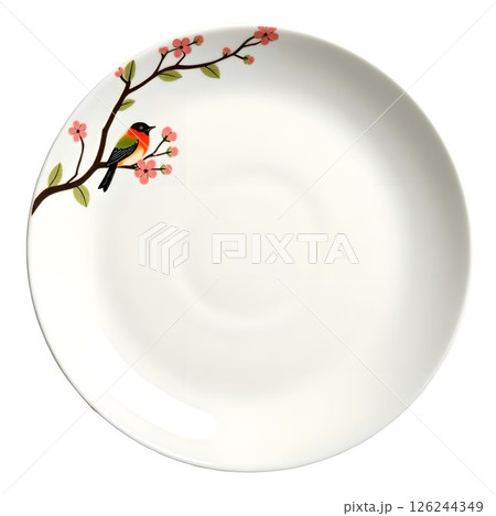 日本の自然美や四季を表現した伝統的なモチーフの九谷焼の和皿。石川県で生産された日本の伝統的な磁器。 126244349