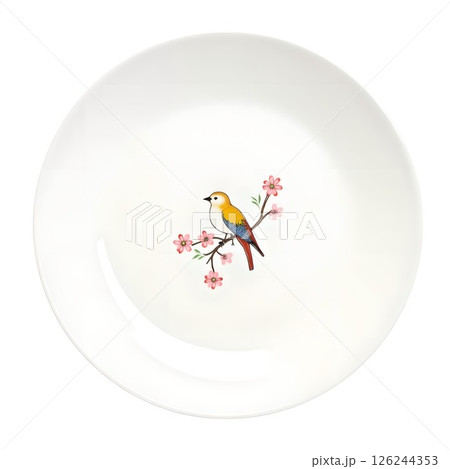 日本の自然美や四季を表現した伝統的なモチーフの九谷焼の和皿。石川県で生産された日本の伝統的な磁器。 126244353