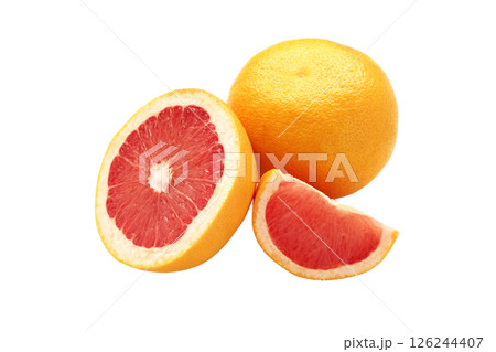 Half and whole grapefruit isolated on white background 126244407
