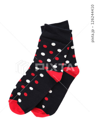 Pair of cute child socks isolated on white background, top view 126244410