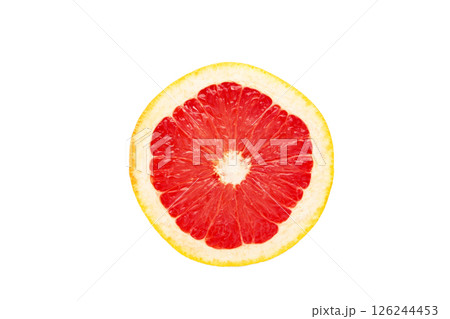 Red grapefruit slice isolated on a white background 126244453