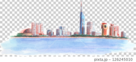 福岡市百道海濱風景水彩畫 126245010