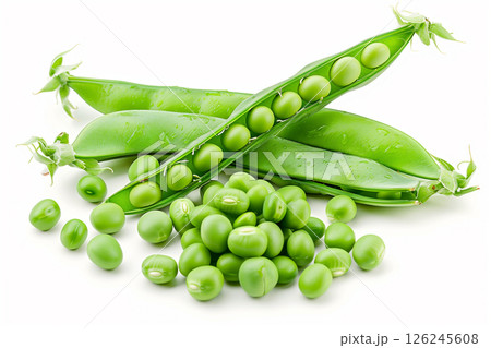 Green pea pod vegetable on white background. 126245608