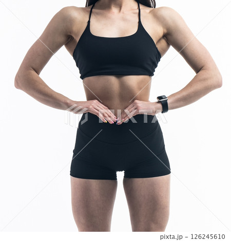 athletic female body, fitness woman, athletic girl torso on white background athletic female body, fitness woman, athletic girl torso on white background 126245610