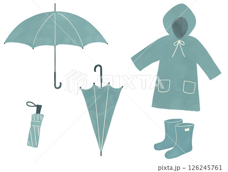 水彩風梅雨イラストセット 水彩風梅雨イラストセット 126245761