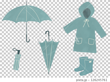 水彩風梅雨イラストセット 水彩風梅雨イラストセット 126245761