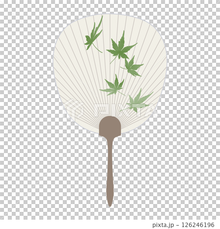 A green fan with autumn leaves painted in watercolor 126246196