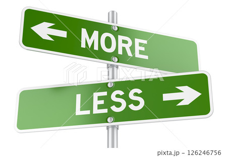 More or Less. Opposite traffic sign, 3D rendering 126246756