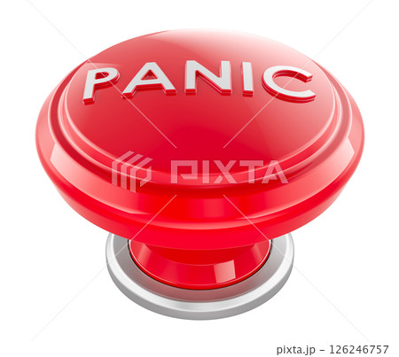 Panic red push button. 3D rendering Panic red push button. 3D rendering 126246757