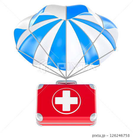Parachute with First Aid Kit. 3D rendering 126246758