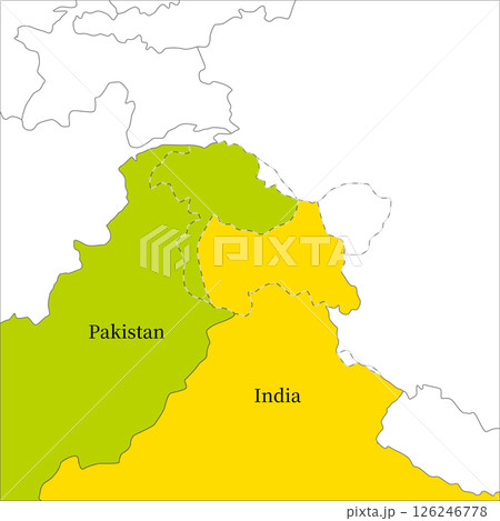 パキスタンとインド、カシミール地方の境界線 パキスタンとインド、カシミール地方の境界線 126246778