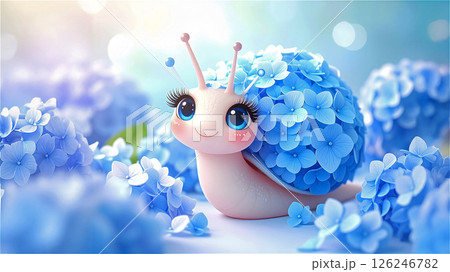 あじさいのお花の殻の可愛いかたつむり あじさいのお花の殻の可愛いかたつむり 126246782