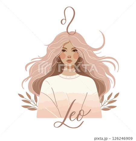 Zodiac girl Leo. Vector astrological signs as a beautiful woman. Future telling, horoscope, alchemy, spirituality, occultism, fashion. Zodiac girl Leo. Vector astrological signs as a beautiful woman. Future telling, horoscope, alchemy, spirituality, occultism, fashion. 126246909