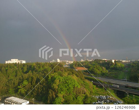 美しい虹が広がる郊外の風景 美しい虹が広がる郊外の風景 126246986