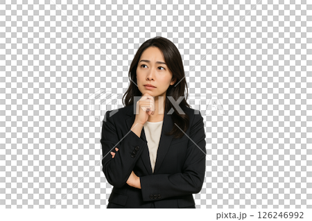 黒いスーツを着て考える女性ビジネスパーソン・意思決定イメージ 126246992