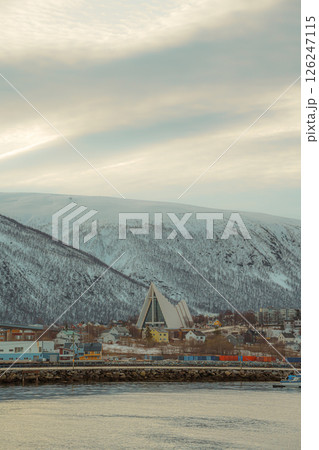 Arctic Cathedral and Tromso City in winter light 126247115